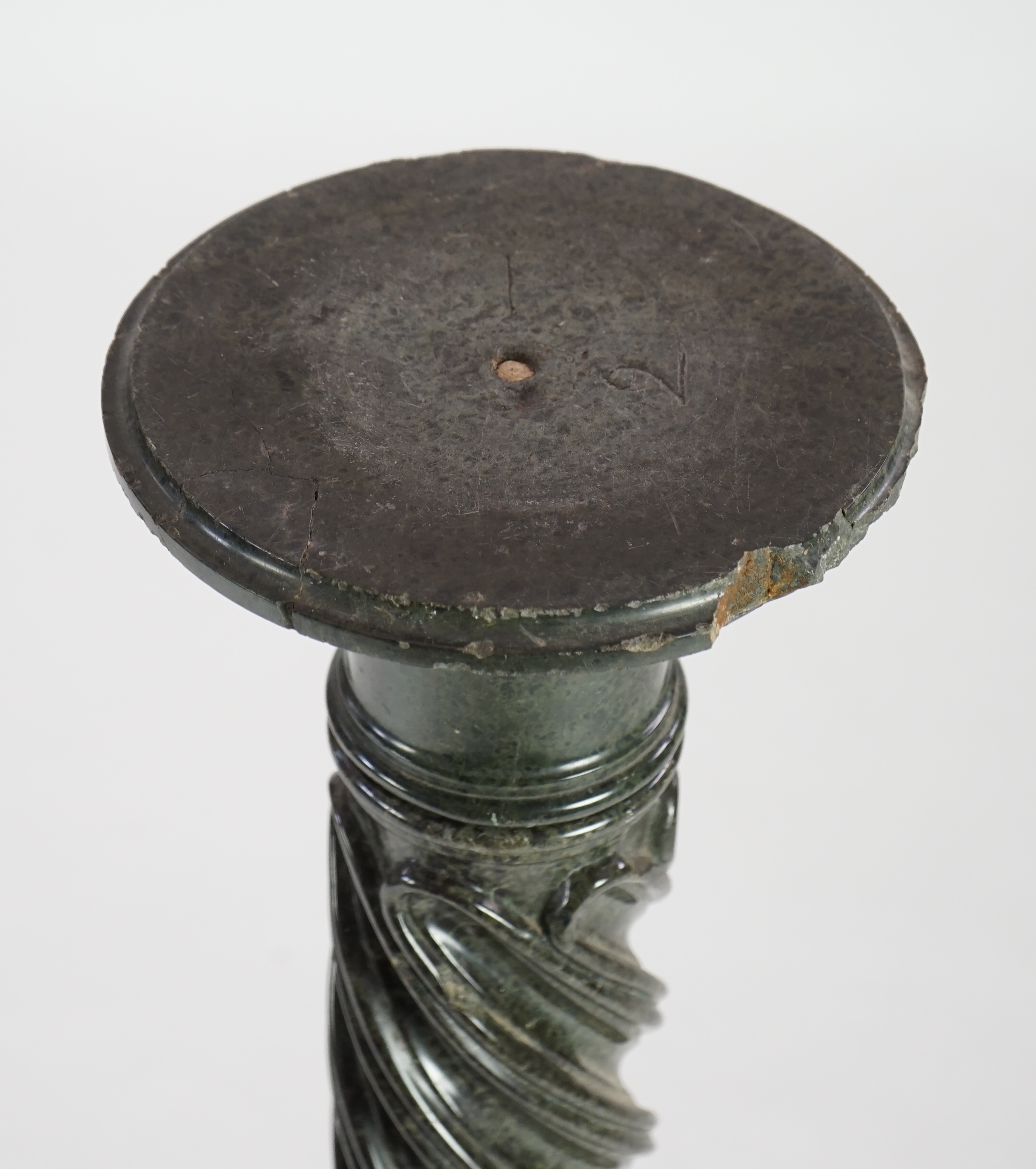 A Victorian green serpentine pedestal